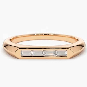 14k Baguette Stackable Ring | Baguette Diamond Ring | Unique Baguette Ring | Baguette Diamond Bar Ring | Engagement Gold Ring | Gift For Her