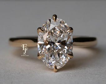 Vintage-Inspired Tulip Set Engagement Ring,E VS1 3Ct Oval Cut Lab Grown Diamond Ring,14k Solid Gold Basket Petal Prong Ring,Anniversary Ring