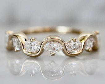 Luxury 14K Solid Yellow Gold Ring | Oval Cut Moissanite Eternity Wedding Band | Engagement Diamond Band | Stacking Gold Band | Gift For Her
