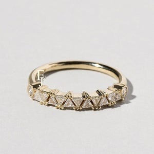 Triangle Cut Moissanite Band, Stackable Wedding Band, Minimalist Anniversary Band, Unique Diamond Band, Handmade Ring