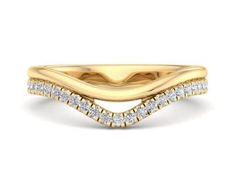 Anillo de bodas curvo de diamantes de 14 quilates, elegante anillo de diamantes, banda de contorno perfecta para novias, regalo de boda sofisticado.