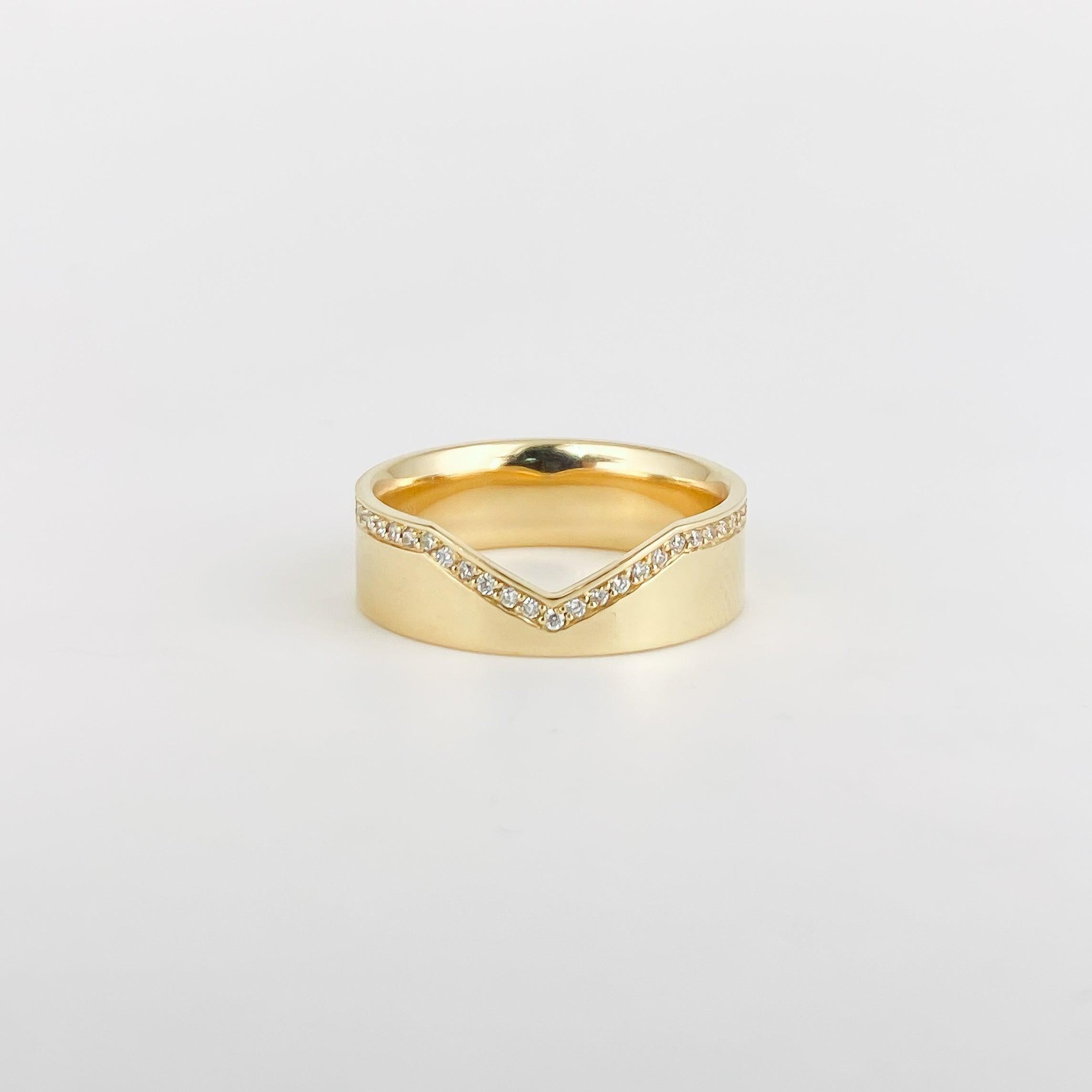 Bold 14k Solid Gold Chevron Ring, V Shaped Stacker, Minimalist Wide Band for Everyday Wear, Perfect Anniversary Gift