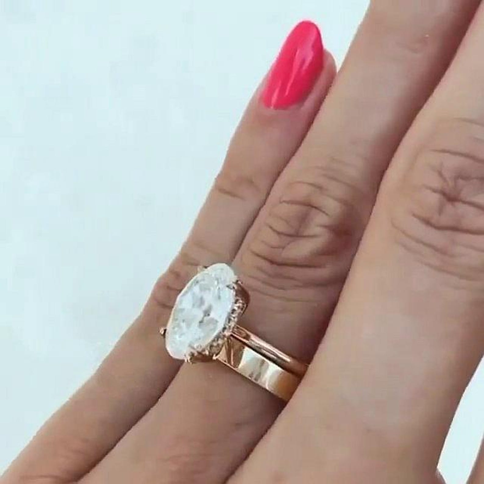 Oval Cut Moissanite Engagement Ring Set, 14K Yellow Gold Oval Solitaire ...