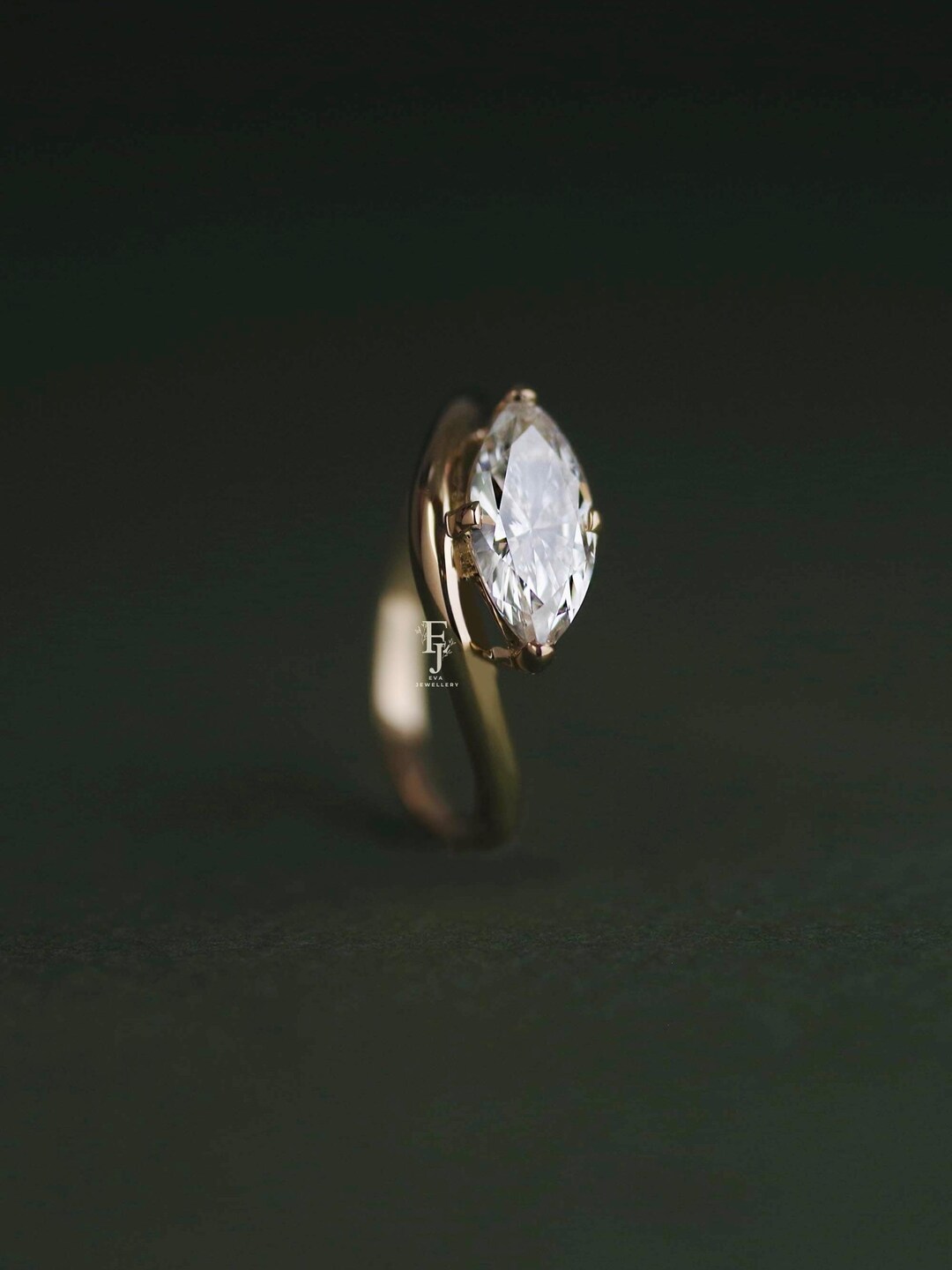Marquise Cut Lab Grown Diamond Engagement Ring, 14k Solid Gold Wedding ...