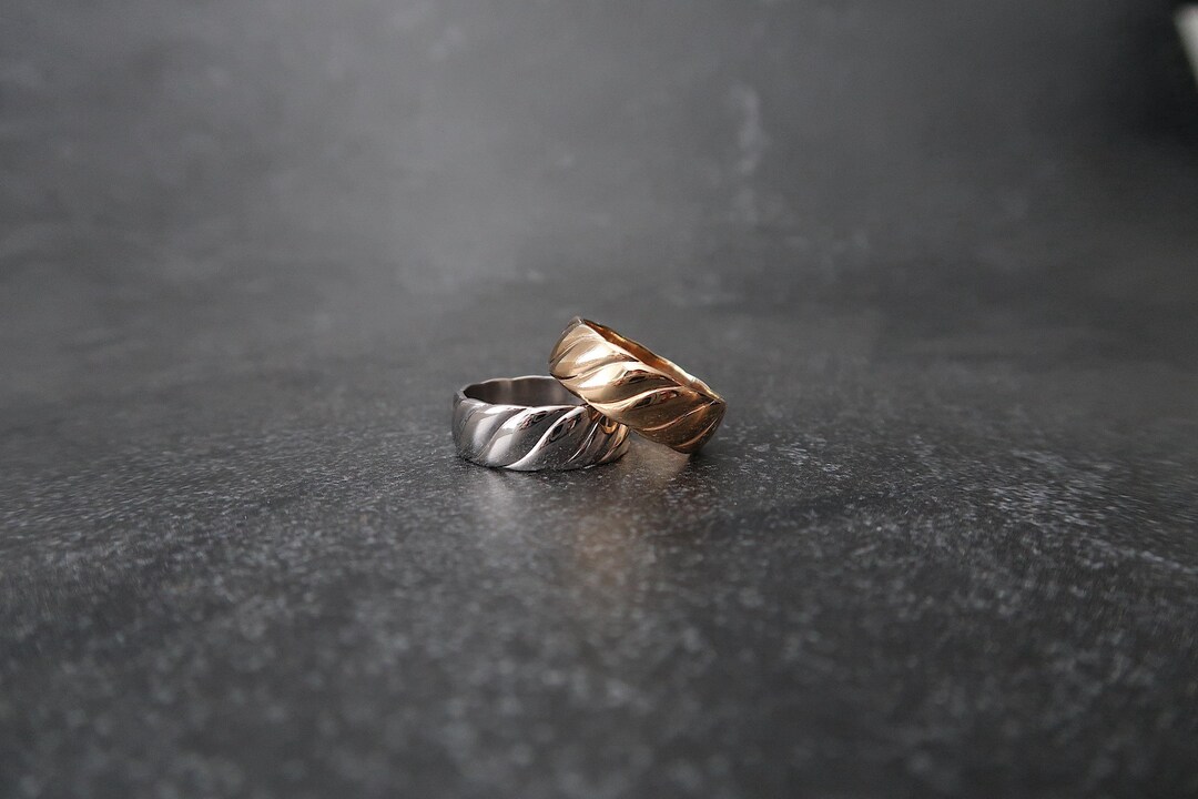 Shockwave Ripple Rings Solid Gold 14k Wave Curved Ripple Ring, Gold Stacking Ring, Gold Wave ...