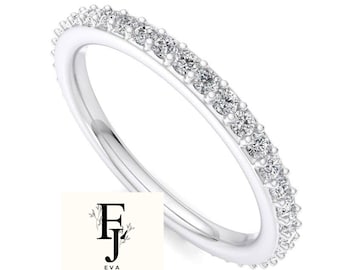1.8mm Micro Pave Eternity Diamond Ring | Delicate Diamond Wedding Bands | Eternity Stacking Ring | Anniversary Gift For Her | Silver Rings |