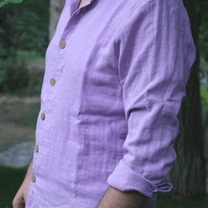 Linen Shirt Unisex  Purple, Müslin Fabric Summer Shirt, Classic Linen Shirt with Buttons, 100% Cotton Men Shirt, Gifts for Men