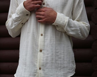Müslin Fabric Summer Shirt, Classic Linen Shirt with Buttons, 100% Cotton Men Shirt, Gifts for Men