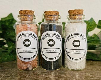 Witch's Salt SET - Pink Salt, Black Salt, Sea Salt - Purification, Protection, Manifestation, Banishing, Cleansing - Ritual & Altar Tools