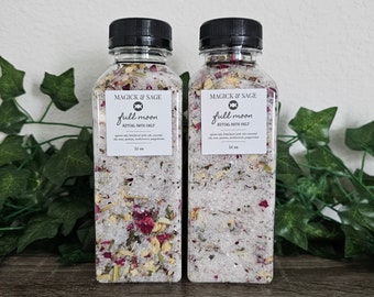 FULL MOON Ritual Bath Salt - Release, Renewal, Blessing, Empower, Cleanse, Celebration - Manifesting Herbal Spelled Soak with Essential Oils