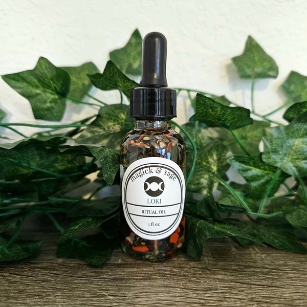 LOKI God Oil - work and connect with Loki - God of Mischief, The Sky-Traveler, God of Fire - Trickster - Norse - Ritual Oil & Altar Tools