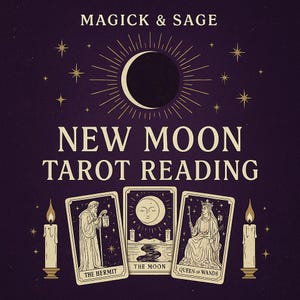 Nieuwe-maan-tarotlezing - 5 tot 7 kaarten uitgespreid, intuïtieve en door de geest geleide lezing in minder dan 48 uur - gepersonaliseerd .pdf-document met foto