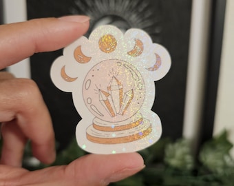 Moon Phase Crystal Ball Sticker: Witchy Holographic Vinyl Decal