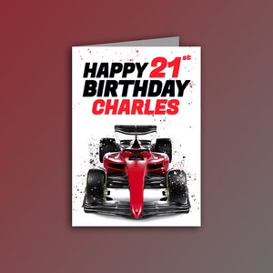Ferrari Formule 1 F1 verjaardagskaart personaliseren met leeftijd en naam | Formule 1 verjaardagskaart | Ferrari F1-verjaardagskaart | F1-verjaardagskaart