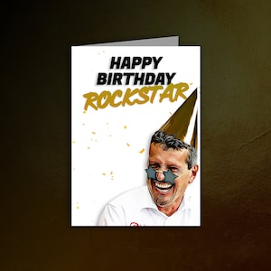 Guenther Steiner Haas F1-verjaardagskaart - 'Happy Birthday Rockstar' | Formule 1-verjaardagskaart | Verjaardagskaart Günther Steiner