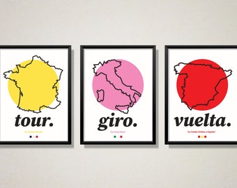 Set of 3 Grand Tour Bike Chain Prints | Cycling Prints | Cycling Gifts (Unframed)