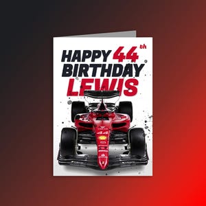 d'anniversaire de Formule 1 F1 de Lewis Hamilton | Ajoutez votre âge et votre nom | Carte d'anniversaire Formule 1 | Carte d'anniversaire Ferrari F1