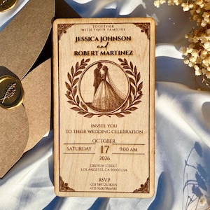 Wood Wedding Invitation Set, Rustic Wedding Invitation - Wooden Wedding Invitations