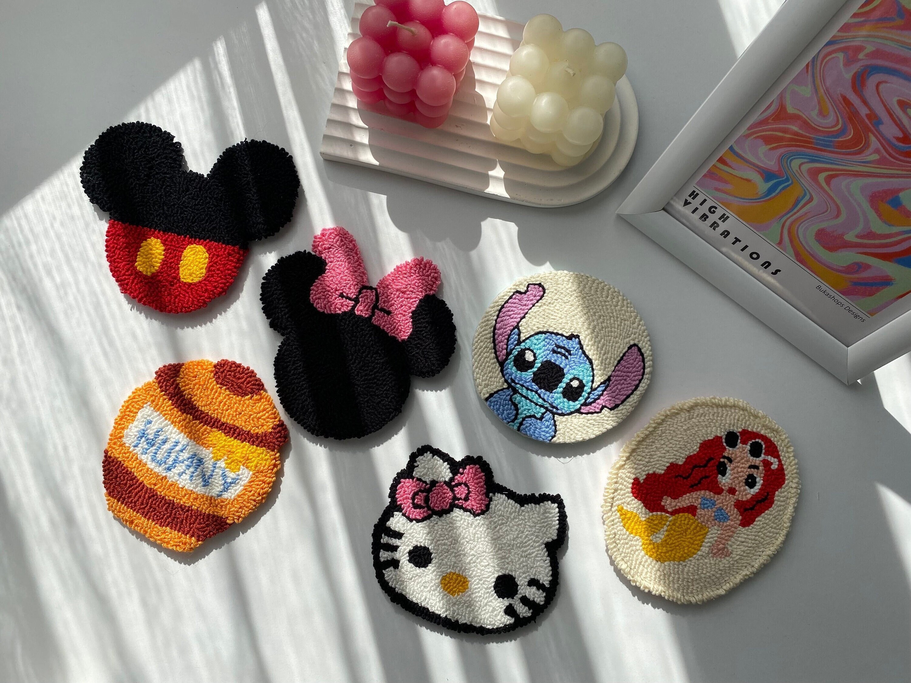 Mickey Mouse Punch Needle Coaster Rug Coaster Drink 