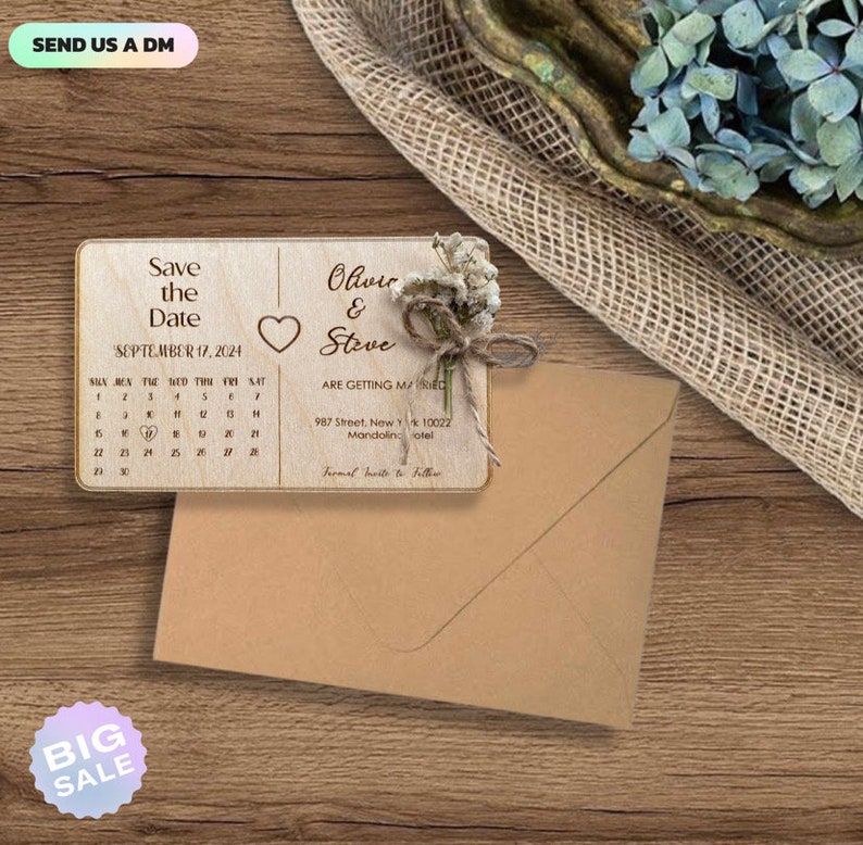 Calendrier aimanté Retenez cette date floral, cadeau de mariage personnalisé, réservez la date en bois, aimants de mariage rustiques 100 % bois de bouleau image 5