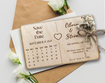 Floraler Save the Date Magnetkalender, individuelles Hochzeitsgeschenk, Save the Date aus Holz, rustikale Hochzeitsmagnete aus 100 % Birkenholz