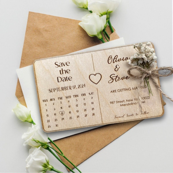 Floral Save the Date Magnet Calendar, Custom Wedding Favor ,Wooden Save the Date , Rustic Wedding Magnets 100% Birch Wooden