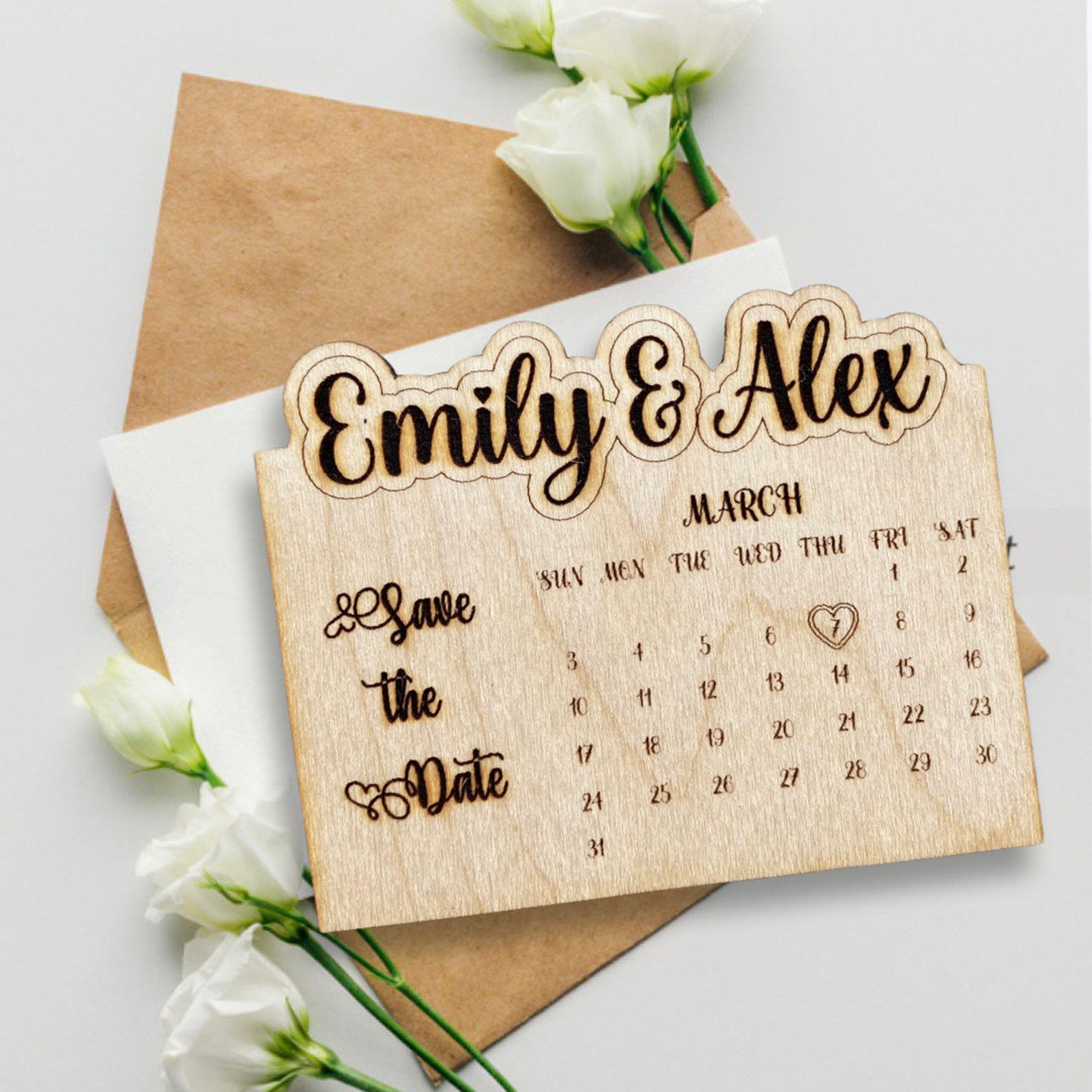 Floral Save the Date Magnet Calendar, Custom Wedding Favor ,wooden Save ...