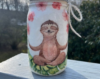 Zen Sloth Jar-OOAK-Namaste-Yoga