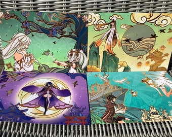 Arte de fan de los Arcontes de Genshin con lámina de oro