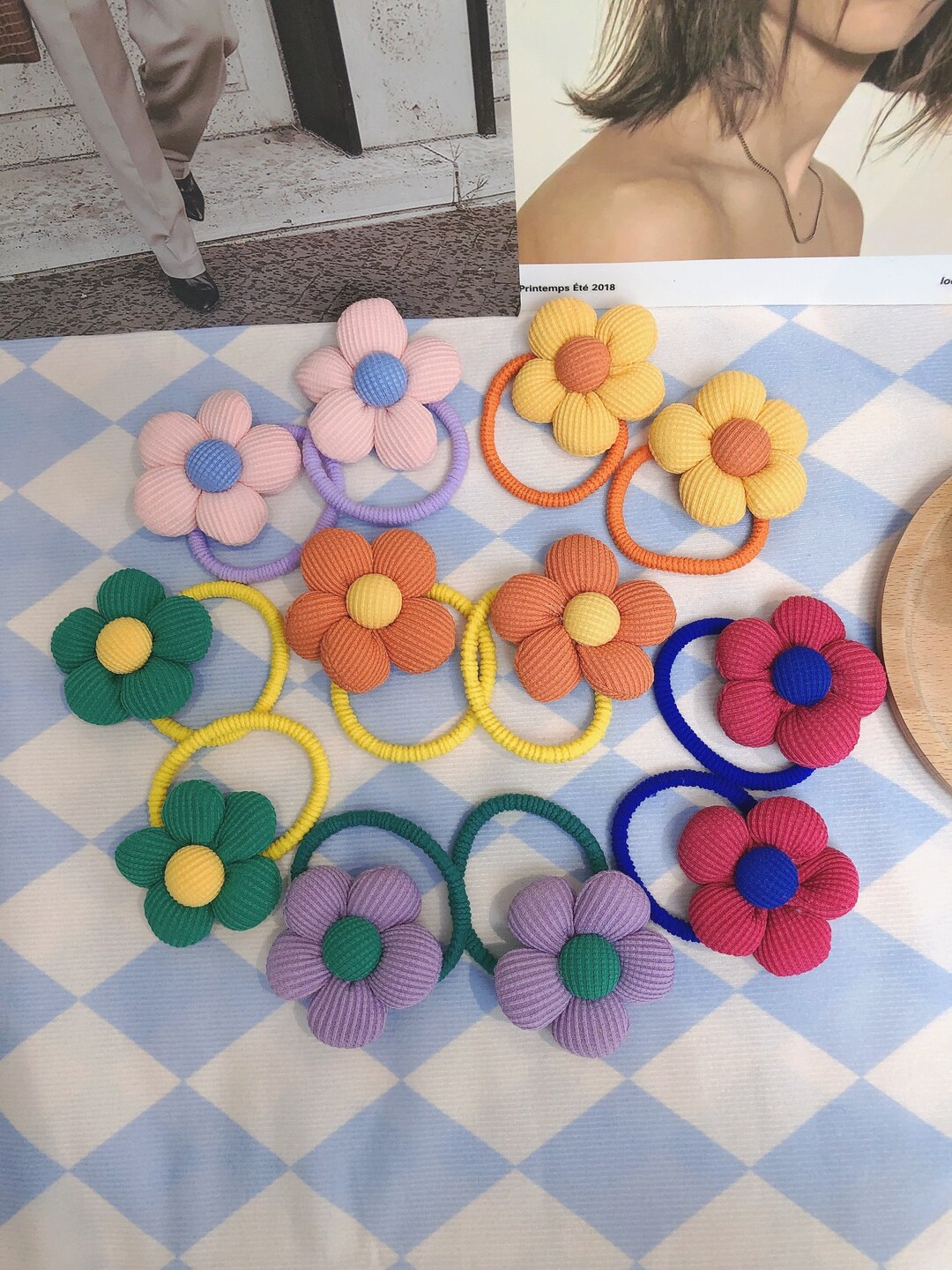 Pair of Colourful Corduroy Daisy Hair Bobbles 2 PCS Girls Etsy