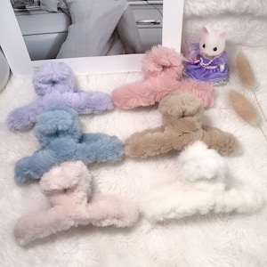 Large Bunny Faux Fur Claw Clip, Fluffy Hair Claw For Thick Hair, Hair Accessory, Christmas Gifts For Her UK