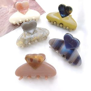 Double Tone Heart Claw Clip – 5.5cm Acetate Hair Claw for Thin to Medium Hair, Birthday or Bestie Gift for Her, Hair Accessory