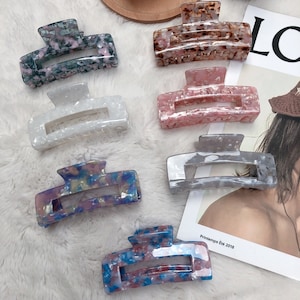 Pinza para el pelo rectangular grande de 10 cm, hueca, de acetato de celulosa con colores florales, ideal para cabello grueso, ideal como regalo para ella (Reino Unido)