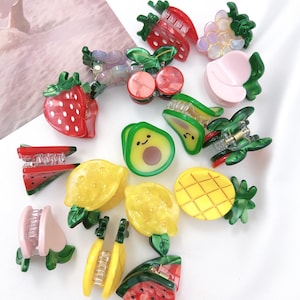 Mini Fruit Hair Claw Set – Cute Summer Acetate Claw Clips for Thin to Medium Hair, Birthday or Bestie Gift for Her, Hair Accessory