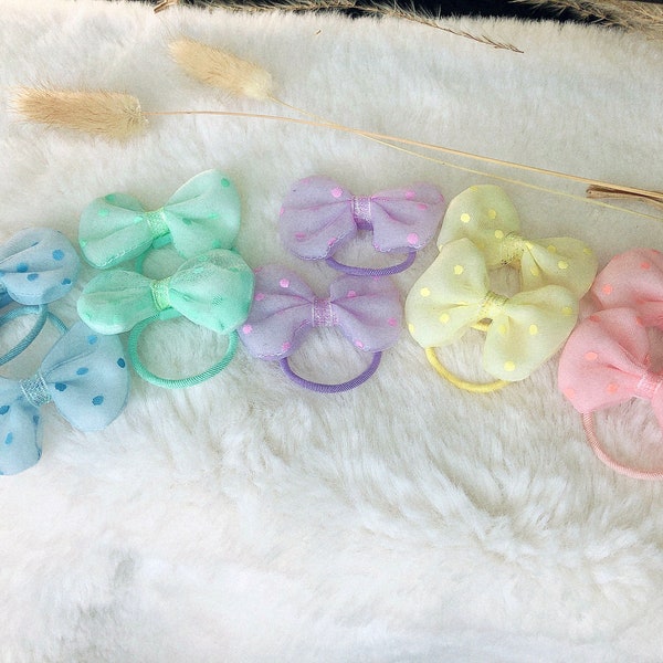 Pair of Small Stuffed Gauze Muslin Bow Hair Bobble, 2 PCS, Cute Hair Band for Girls, Handmade Hair Accessories, Gifts for Girls UK