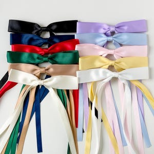Pair of Big Ribbon Bow Clip, Long Tail Clip For Weddings, Ponytail Clip, Satin Large Hair Bow, Stylish Hair Accessories, Gifts For Her UK
