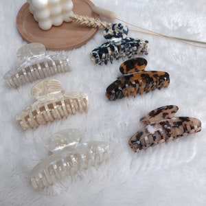Pinza para el pelo curva grande de 10 cm, de acetato de celulosa con dientes cruzados, ideal para cabello grueso, ideal como regalo para ella (Reino Unido)