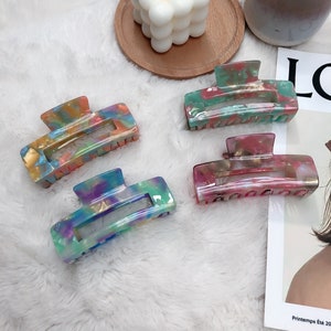 Pinza para el pelo rectangular grande de 10 cm, hueca, de acetato de celulosa en colores fantasía, ideal para cabello grueso, regalo para ella (Reino Unido)