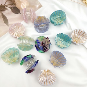 Juego de pinzas para el pelo con forma de concha, 4 cm de acetato de celulosa para cabello fino a mediano, regalo para ella, día de juego, cumpleaños, dama de honor, regalo festivo