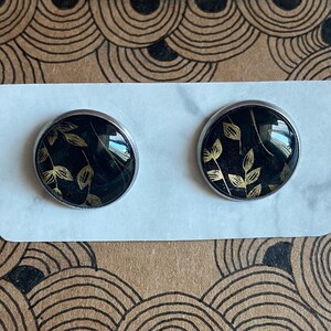 Black Gold Serie|Round Kreis Ohrringe mit elegantem Design von Goldenen Blätter Muster