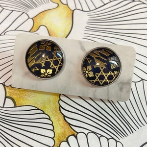 Knight Series|Round Kreis Ohrstecker in Dunkelblau & Goldfarben
