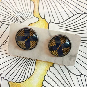 Knight Series|Round Kreis Ohrstecker in Dunkelblau & Goldfarben