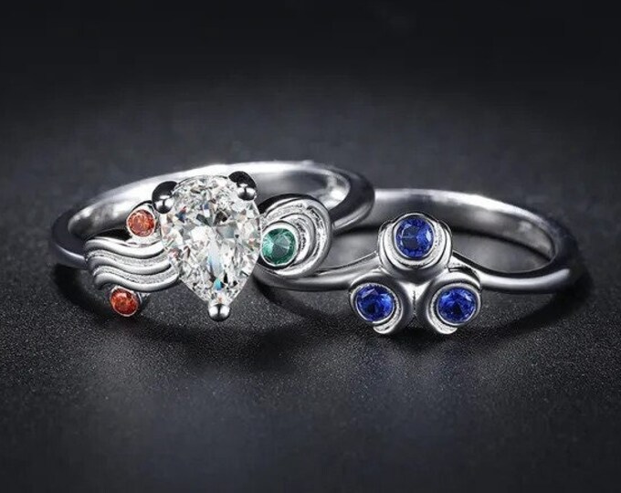 Zelda Zora's Sapphire Ring-Kokiri's Emerald Ring-Goron's Ruby Ring-Sterling 925 Silver Ring-Couple Ring Set-Zelda Breath of Wild Ring-Anime