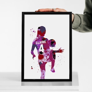 women&#39;s personalised football print, custom footballer print, personalised sports art, womens soccer print,   gift for footballer , soccer
