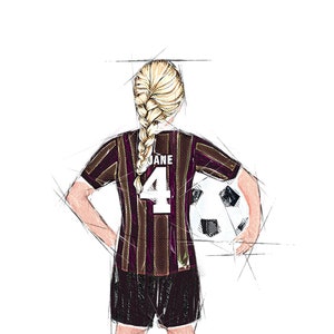 Football  personalised football print, custom footballer print, personalised sports art, womens soccer print,  gift for footballer , soccer