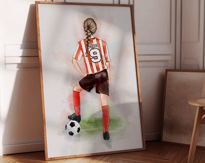 women's personalised football print  custom footballer print  personalised soccer gift  womens soccer print  gift for footballer , soccer