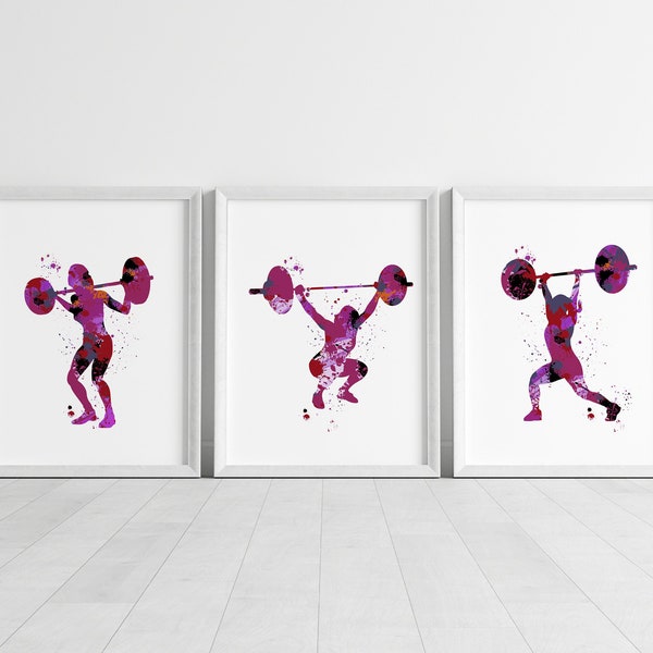 watercolour weightlifting set, womens's weightlifting prints, weightlifter wall art,  weightlifter gift print,sporting art print, sports art