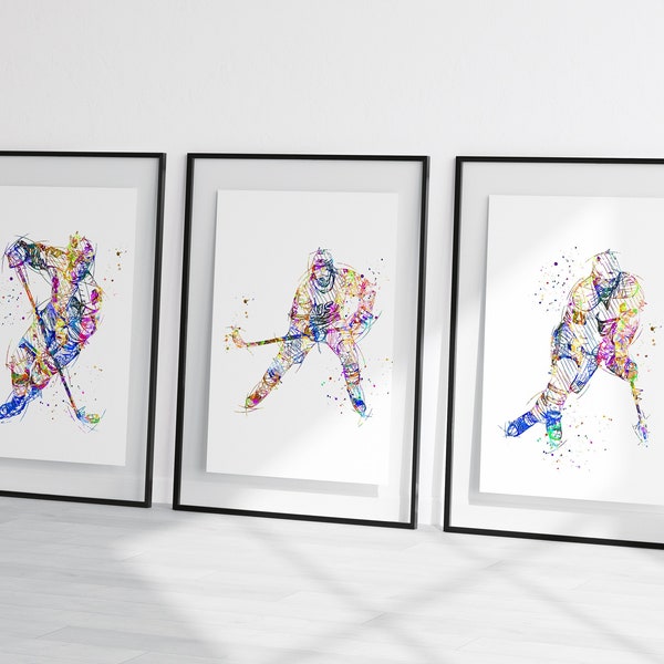 ice hockey prints, set of ice hockey prints, custom ice hockey player, ice hockey gifts, ice hockey wall art, ice hockey personalised