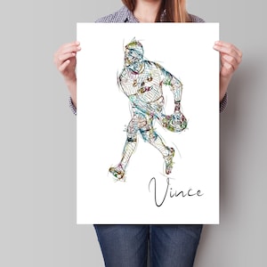 personalised rugby player print, custom rugby  print, personalised rugby art, rugby gift, gift for rugby player  , rugby player custom print