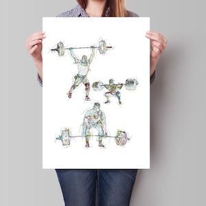 gewichtheffer cadeau poster, gewichtheffer kunst aan de muur, gewichtheffen geschenken, gewichtheffer kunst, gewichtheffer schetsen, gewichtheffer collage,